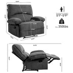 Fauteuil inclinable en velours surdimensionné avec massage, chauffage, oreiller lombaire
