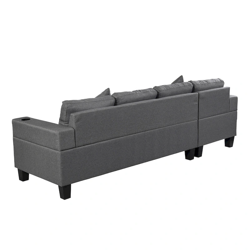 Canapé d'angle moderne avec porte-gobelets et coussins moelleux