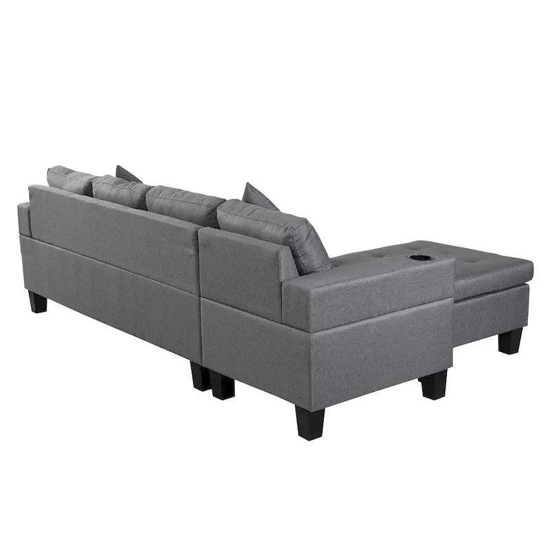 Canapé d'angle moderne avec porte-gobelets et coussins moelleux