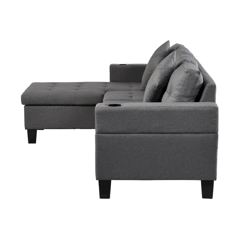 Canapé d'angle moderne avec porte-gobelets et coussins moelleux