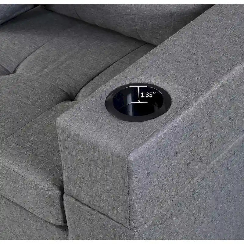 Canapé d'angle moderne avec porte-gobelets et coussins moelleux