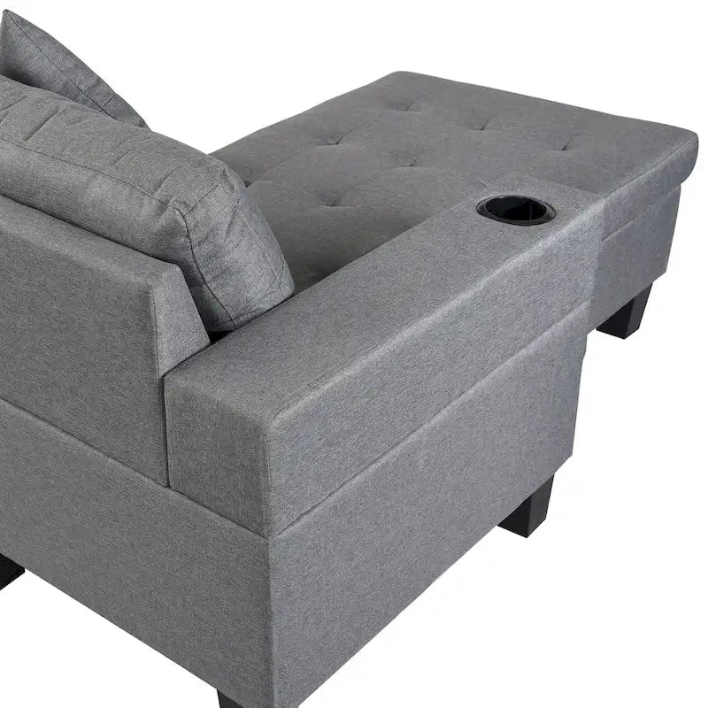 Canapé d'angle moderne avec porte-gobelets et coussins moelleux