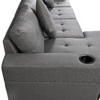 Canapé d'angle moderne avec porte-gobelets et coussins moelleux