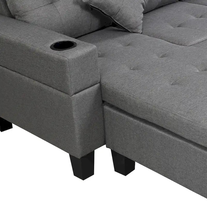 Canapé d'angle moderne avec porte-gobelets et coussins moelleux