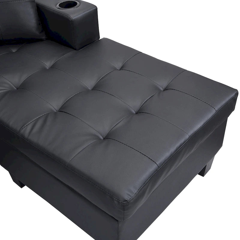 Canapé d'angle moderne avec porte-gobelets et coussins moelleux