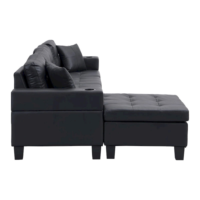 Canapé d'angle moderne avec porte-gobelets et coussins moelleux