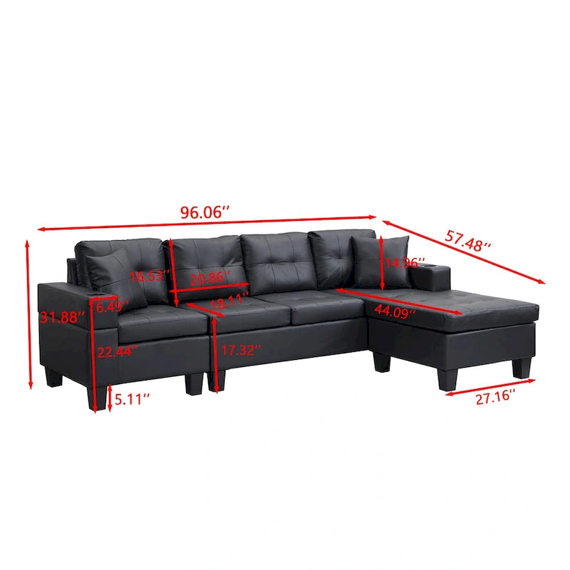 Canapé d'angle moderne avec porte-gobelets et coussins moelleux