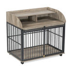 Meuble de caisse pour chien robuste de 44 pouces pour chien de grande et moyenne taille avec roues verrouillables, niche pour chien en bois