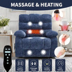 Fauteuil inclinable électrique surdimensionné en chenille avec massage et chauffage lombaire, port de charge, position allongée à 180°
