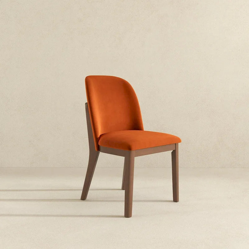 Chaise de salle à manger en velours orange brûlé