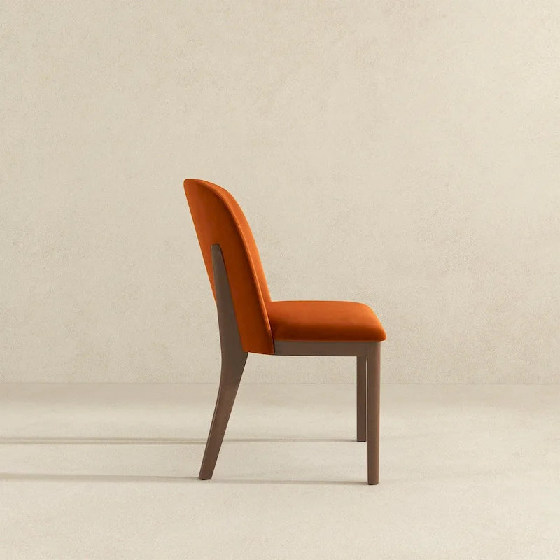 Chaise de salle à manger en velours orange brûlé