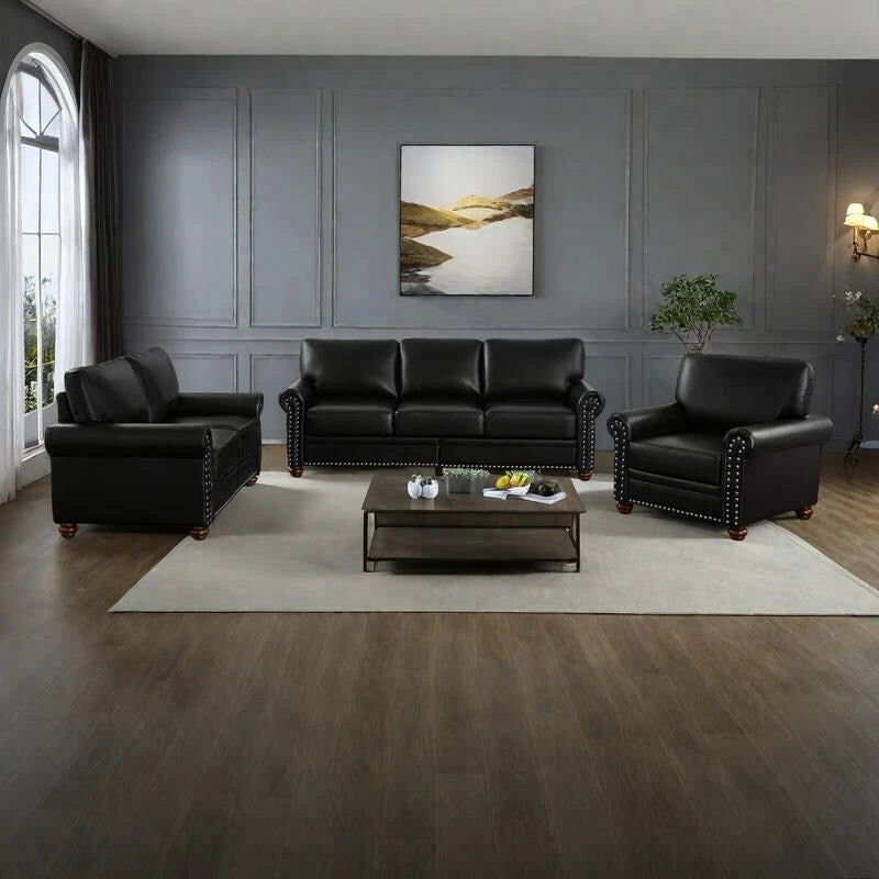 Canapé de salon moderne du milieu du siècle en similicuir avec rangement, 1+2+3 places