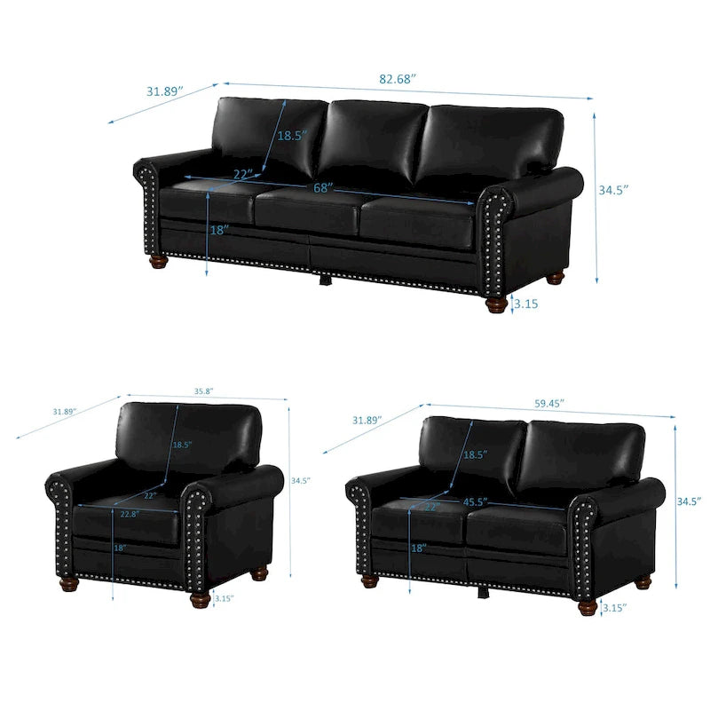 Canapé de salon moderne du milieu du siècle en similicuir avec rangement, 1+2+3 places