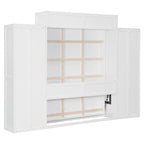Lit escamotable mural avec armoire, tiroirs, éclairage LED et bureau