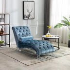 Chaise longue capitonnée en velours, fauteuil inclinable ergonomique en forme de S avec oreiller, clous décoratifs et pieds en acrylique pour utilisation intérieure