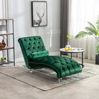 Chaise longue capitonnée en velours, fauteuil inclinable ergonomique en forme de S avec oreiller, clous décoratifs et pieds en acrylique pour utilisation intérieure