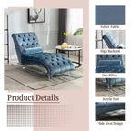 Chaise longue capitonnée en velours, fauteuil inclinable ergonomique en forme de S avec oreiller, clous décoratifs et pieds en acrylique pour utilisation intérieure