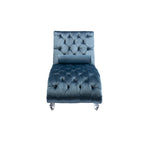 Chaise longue capitonnée en velours, fauteuil inclinable ergonomique en forme de S avec oreiller, clous décoratifs et pieds en acrylique pour utilisation intérieure