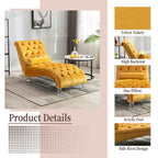 Chaise longue capitonnée en velours, fauteuil inclinable ergonomique en forme de S avec oreiller, clous décoratifs et pieds en acrylique pour utilisation intérieure
