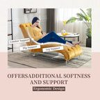 Chaise longue capitonnée en velours, fauteuil inclinable ergonomique en forme de S avec oreiller, clous décoratifs et pieds en acrylique pour utilisation intérieure