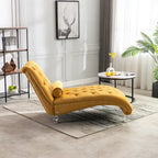 Chaise longue capitonnée en velours, fauteuil inclinable ergonomique en forme de S avec oreiller, clous décoratifs et pieds en acrylique pour utilisation intérieure