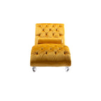 Chaise longue capitonnée en velours, fauteuil inclinable ergonomique en forme de S avec oreiller, clous décoratifs et pieds en acrylique pour utilisation intérieure