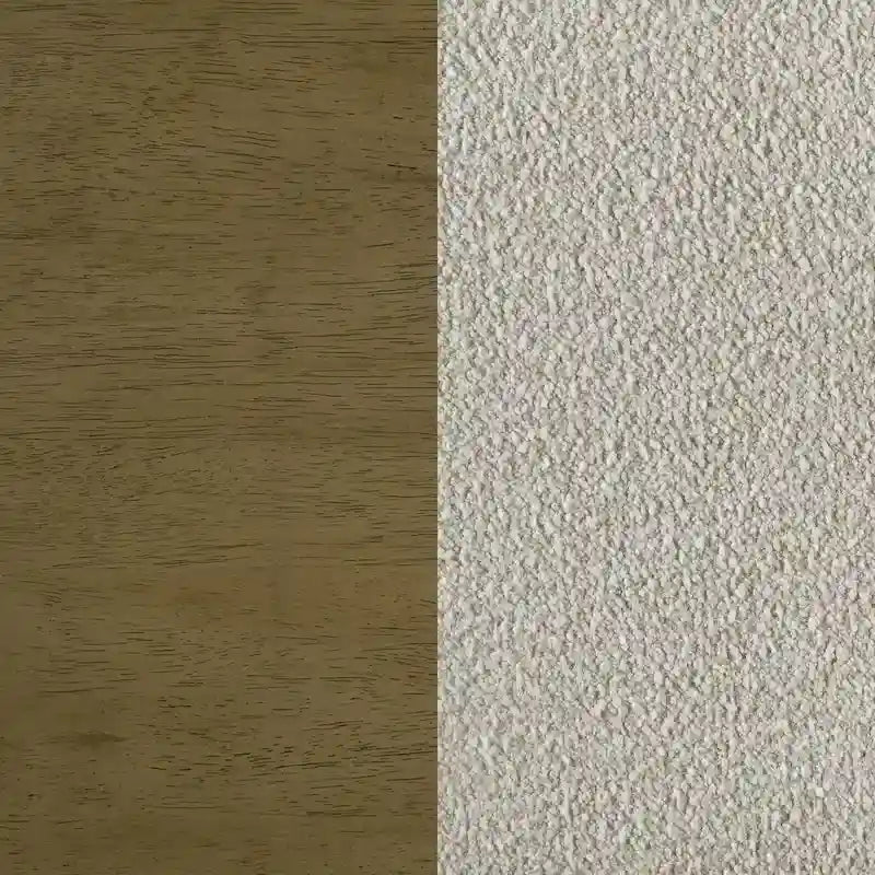 Très grand lit, revêtement en bouclette beige touffeté à canaux verticaux, marron