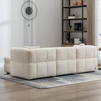 Canapé d'angle douillet en tissu polaire Teddy avec ports USB, pouf de rangement mobile et deux oreillers lombaires