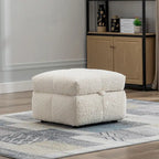 Canapé d'angle douillet en tissu polaire Teddy avec ports USB, pouf de rangement mobile et deux oreillers lombaires