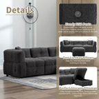 Canapé d'angle douillet en tissu polaire Teddy avec ports USB, pouf de rangement mobile et deux oreillers lombaires