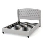 Lit plateforme capitonné moderne gris clair king-size avec tête de lit capitonnée pour chambre à coucher