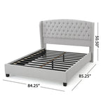 Lit plateforme capitonné moderne gris clair king-size avec tête de lit capitonnée pour chambre à coucher