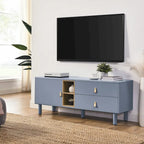 54.57 Meuble TV multifonctionnel avec poignées en cuir, compartiment de rangement ouvert et deux tiroirs