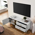54.57 Meuble TV multifonctionnel avec poignées en cuir, compartiment de rangement ouvert et deux tiroirs