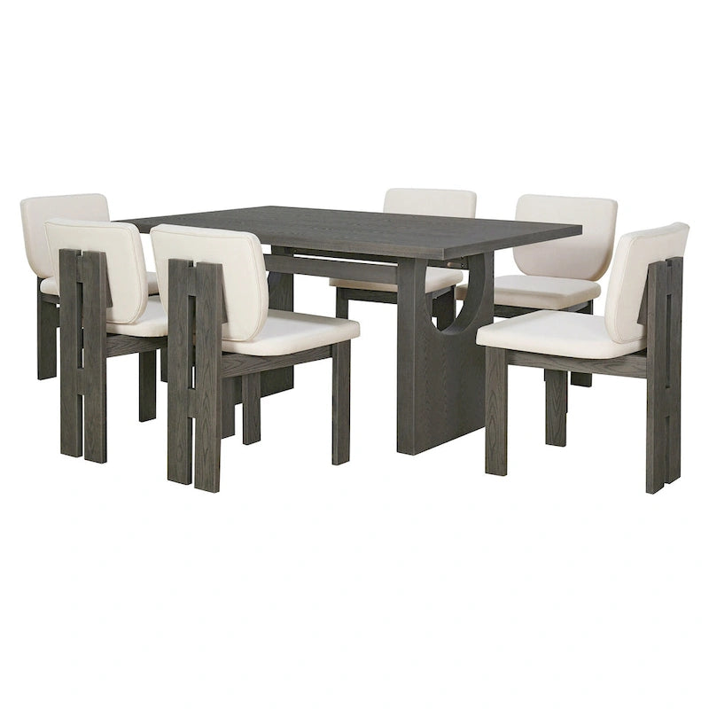 Table de salle à manger en bois de style transitoire avec 6 chaises