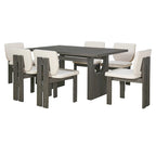 Table de salle à manger en bois de style transitoire avec 6 chaises