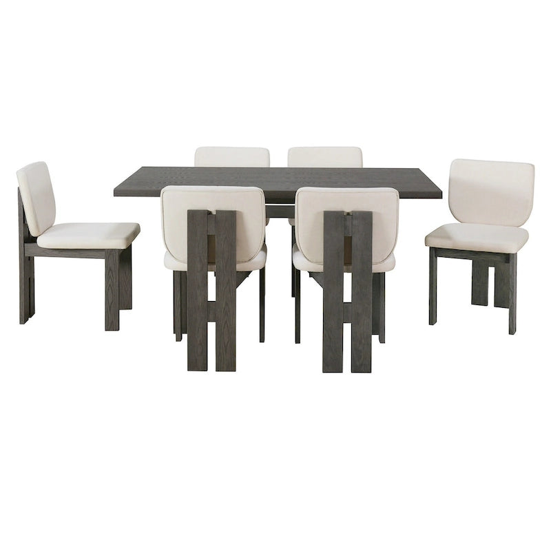 Table de salle à manger en bois de style transitoire avec 6 chaises