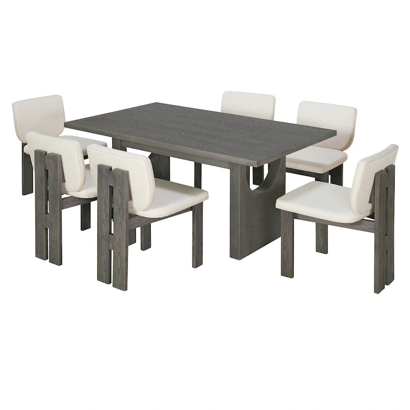Table de salle à manger en bois de style transitoire avec 6 chaises