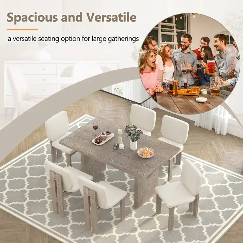 Table de salle à manger en bois de style transitoire avec 6 chaises