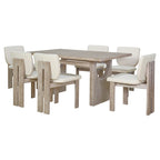 Table de salle à manger en bois de style transitoire avec 6 chaises