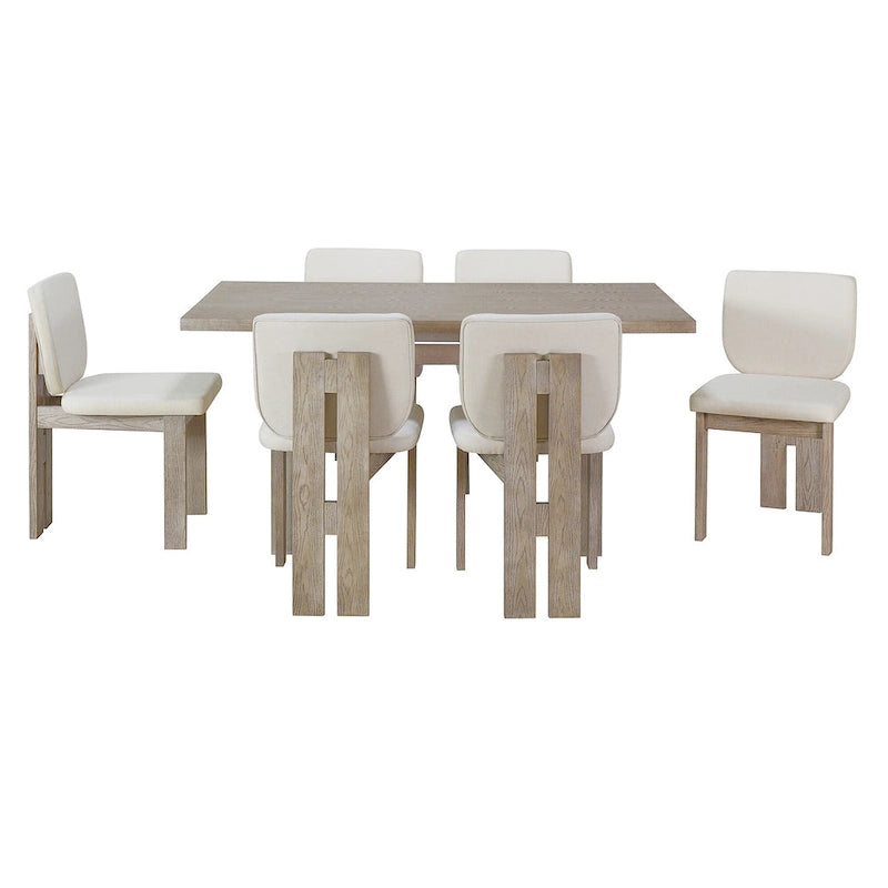 Table de salle à manger en bois de style transitoire avec 6 chaises