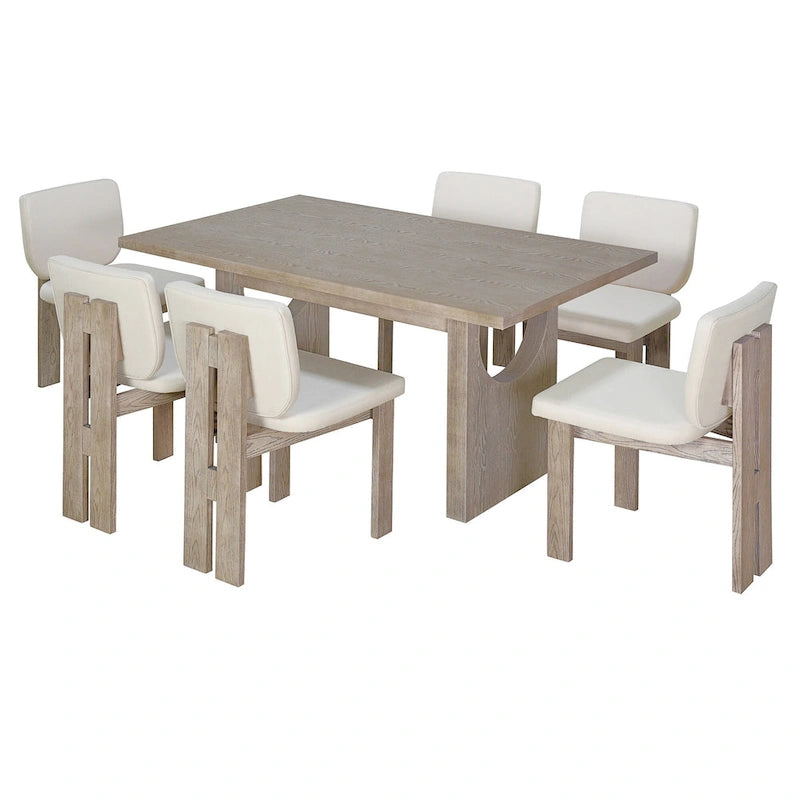 Table de salle à manger en bois de style transitoire avec 6 chaises