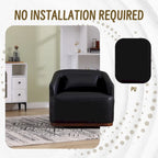 Fauteuil pivotant rond en PU noir de 80 cm avec base en métal