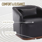Fauteuil pivotant rond en PU noir de 80 cm avec base en métal
