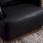 Fauteuil pivotant rond en PU noir de 80 cm avec base en métal