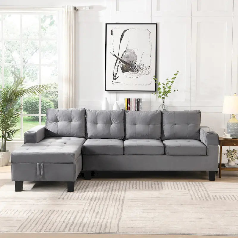 Canapé moderne 4 places gris 97.8 avec méridienne de rangement