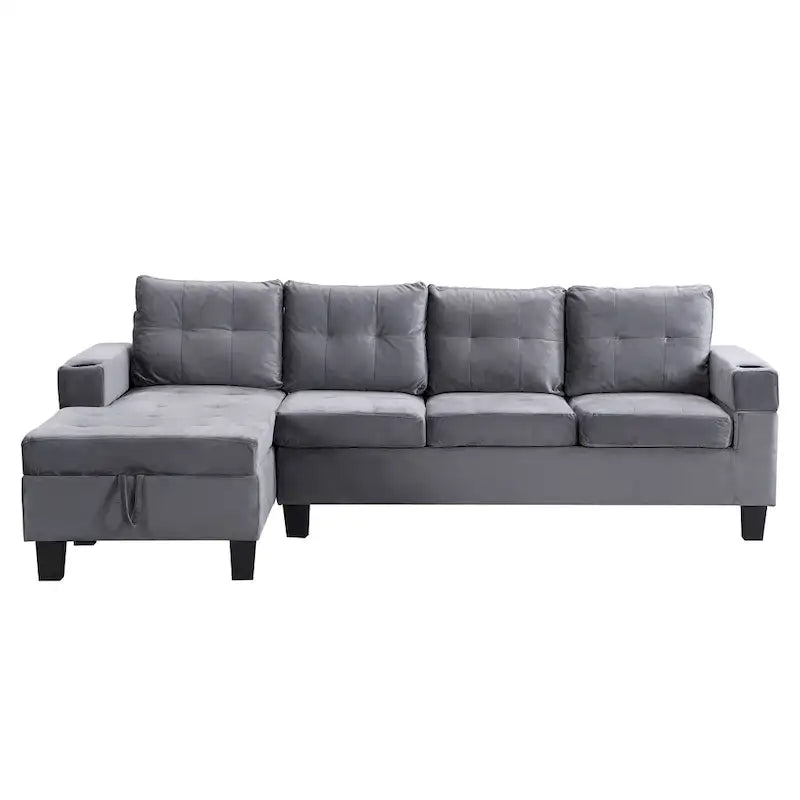 Canapé moderne 4 places gris 97.8 avec méridienne de rangement
