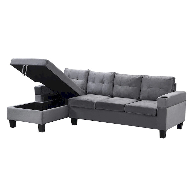 Canapé moderne 4 places gris 97.8 avec méridienne de rangement