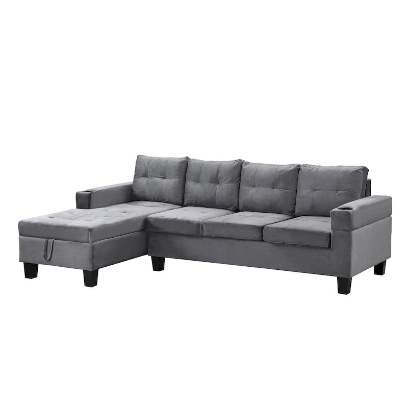 Canapé moderne 4 places gris 97.8 avec méridienne de rangement