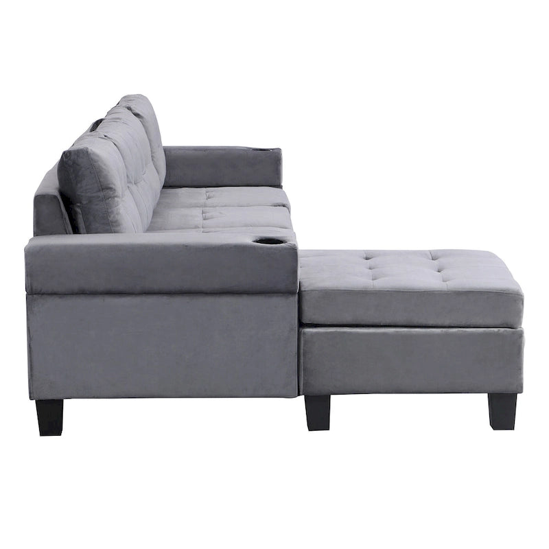 Canapé moderne 4 places gris 97.8 avec méridienne de rangement